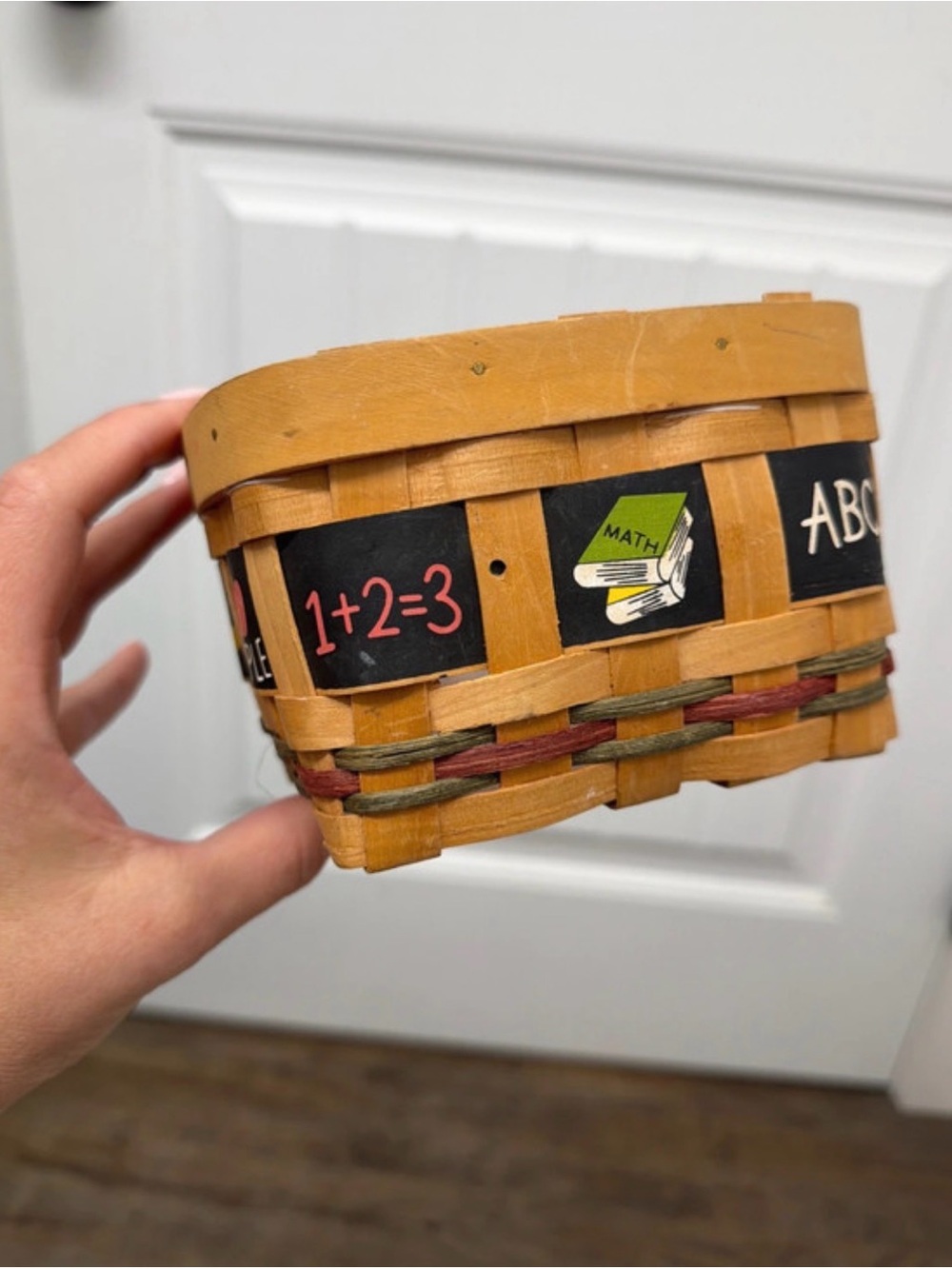 Handwoven Natural Wood teacher school Basket - Tan 5x4